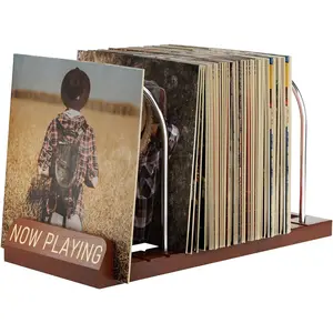 Now Playing Vinyl Record Stand, 50 LP Vinyl Record Storage with Non-slip Grooves, Wood Now Spinning Vinyl Record Holder for Albums Magazine Rack Organizer Record Display, Gift Package