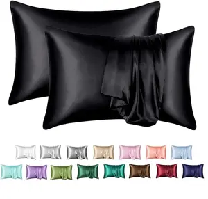 Satin Pillowcase for Hair and Skin, Silk Satin Pillowcase 2 Pack, Queen Size Pillow Cases Set of 2, Silky Pillow Cover with Envelope Closure