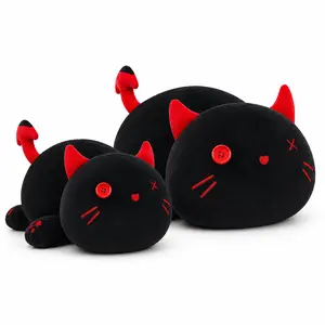CHUBBYJOY Devil Cat Plush Toy,  10Inch 20Inch Black Red Stuffed Animal Pillow with Mismatched Embroidered Eyes, Soft PP Cotton Filling, Cute Dark Kawaii Plush Cushion for Kids Teens, Room Decor Gift