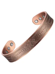 Adjustable Magnetic Copper Cuff Bracelet, Unisex Ethnic Pattern Design, Perfect Gift for Birthdays & Holidays, Casual Style, Bangle Bracelet