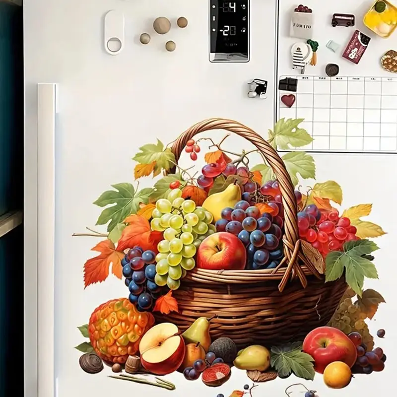 Fruit Basket Wall Sticker, Fruit Pattern Kitchen Decorative Home Decor PVC Self-Adhesive Removable Wall Decal, Suitable for Kitchen & Dining Room