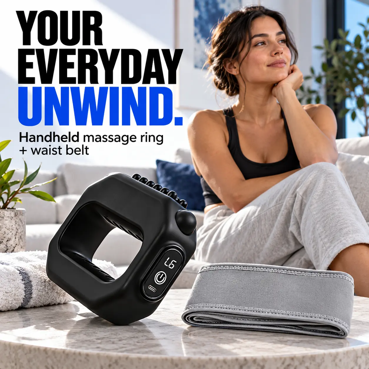 Compact Fitness Ring for Home Gym Use, Ab Machine for Abdomen/Arm/Leg, Multifunctional Full-Body Fascia Ring R10, 6 Intensity Levels with Massager Function