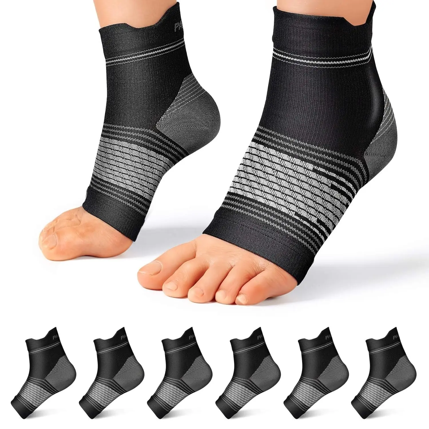 6 Pairs Plantar Fasciitis Socks for Men & Women, Ankle Brace Compression Socks with Arch Support for Achilles Tendonitis, Heel Pain, Swelling & Arthritis Relief, Black, Large, Compression Sock, Nylon Blend