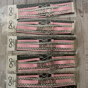 Professional and Stylish Hair Stylist Bracelets with Charms - Set of 5 Pink perfect gift dangle earring