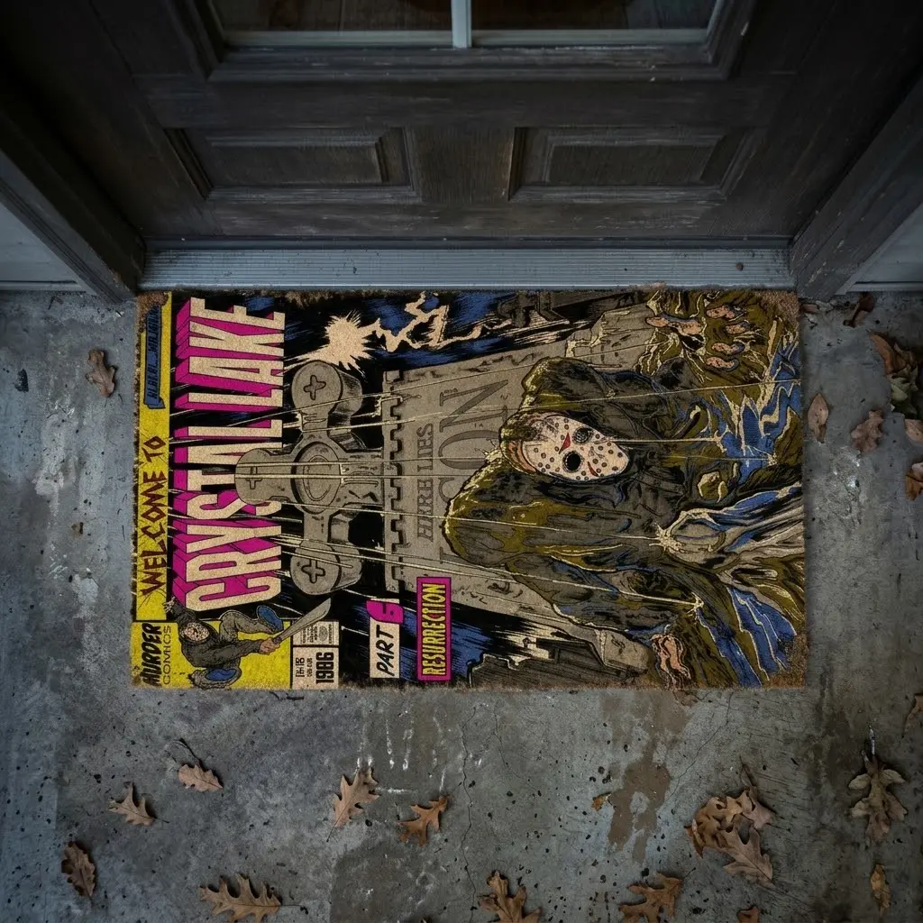 Retro Horror Comic Doormat - Badass "Welcome to Crystal Lake"