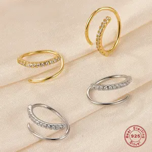 Oufer S925 Sterling Silver Spiral Double Rows Hoop Earring - Fashion Accessory