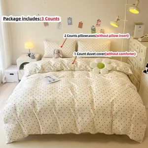 Polka Dot Pattern Bedding Set, 3-Count Set Including Duvet Cover and Pillowcase without Filler, Soft Comfortable Decorative Bedding Set for Home Bedroom
