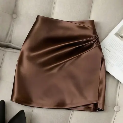 Women's Satin Mini Skirt, Minimalist Chic Elegant Ruched Skirt, Perfect for Office and Date Nights, Bottoms