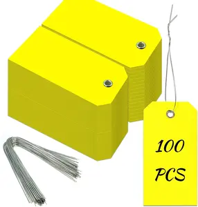 100 Pieces Plastic Shipping Tags with Reinforced Wire Blank Heavy Duty Shipping Waterproof Equipment Moving Tags for Luggage Auto Parts Garage Inventory (Yellow, 2.36 X 4.7) Philbinden