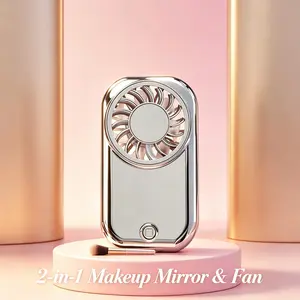 Portable Two-In-One Makeup Mirror Handheld Fan, Five-Speed Adjustable USB Charging Fan, HD Touch-Up Mirror, Ideal for Travel & Office Use