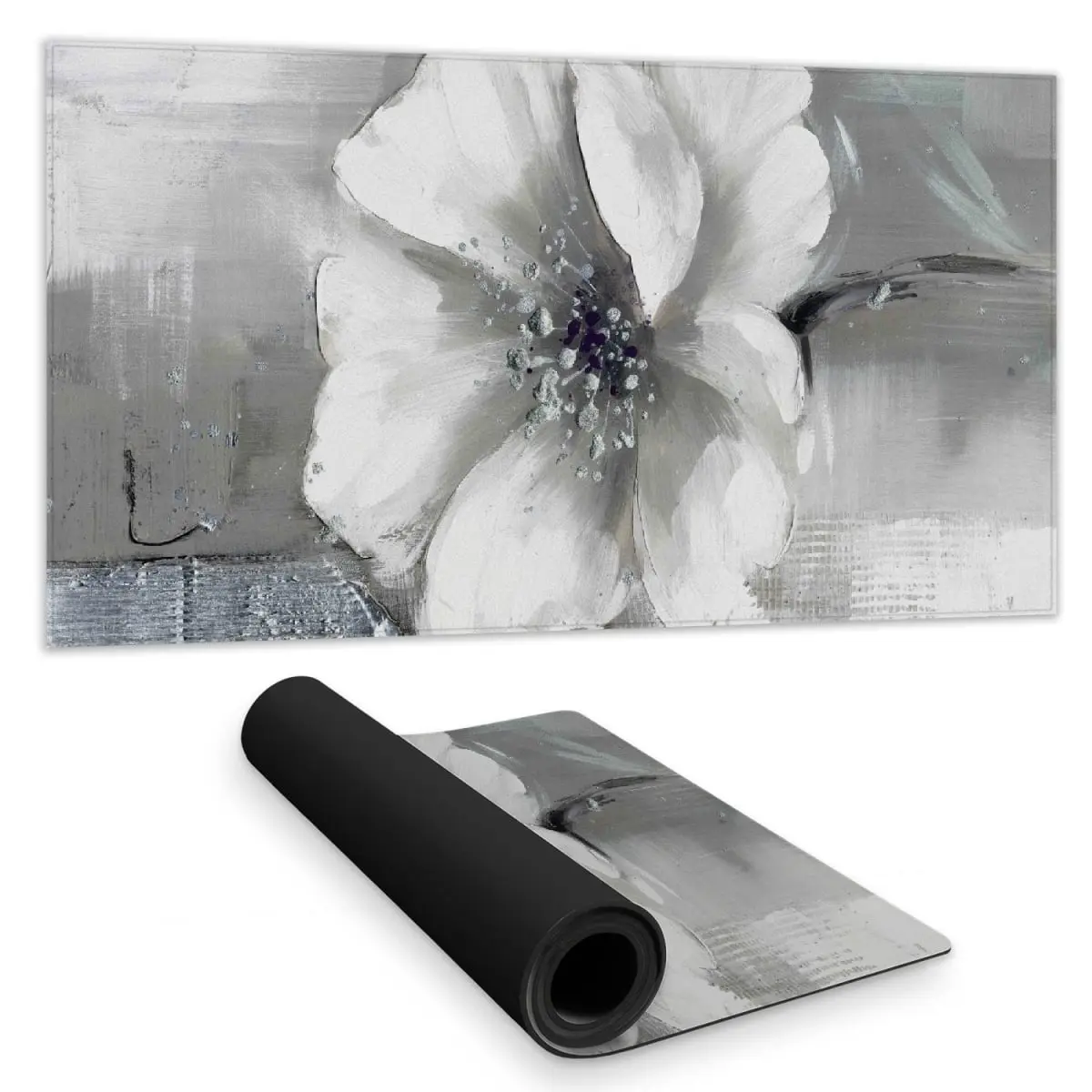 Begin Home Decor C1DM1531WLEOJW 16 x 32 in. Monochrome Silver Floral Desk Mat - Botanical Home Decor