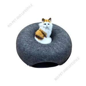 Donut Cat Tunnel and Cat Bed Felt Material Detachable 20x20x8 Inches for Kittens and Small Cats Soft Comfortable and Durable Pet Bed Shaped Beds