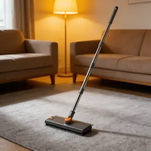 Adjustable Long Handle 3‑in‑1 Floor Scrub Brush | 90° Stiff Bristles & Scraper | Heavy‑Duty Cleaning for Bathroom, Kitchen, Tile, Garage, Deck & Patio