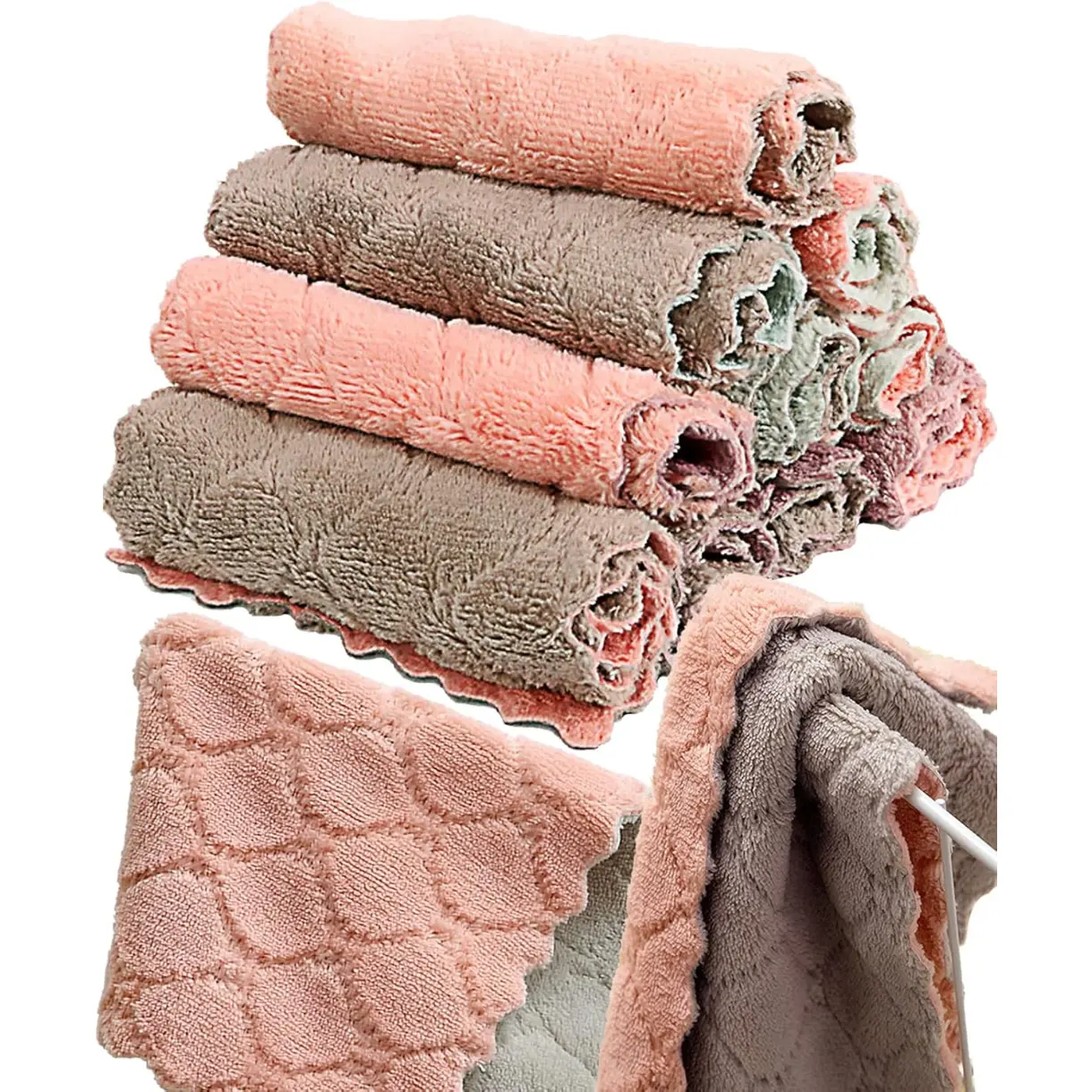 12 Pack Kitchen Towels Quick Dry Washcloths, Coral Velvet Dishtowels Multipurpose Reusable Dish Cloths, Soft Tea Towels Absorbent Cleaning Cloths Double-Sided Microfiber Towel Lint Free Cleaning Rags.