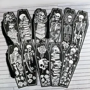 Black Coffin Paper Bookmark with Tassel - Perfect for Readers