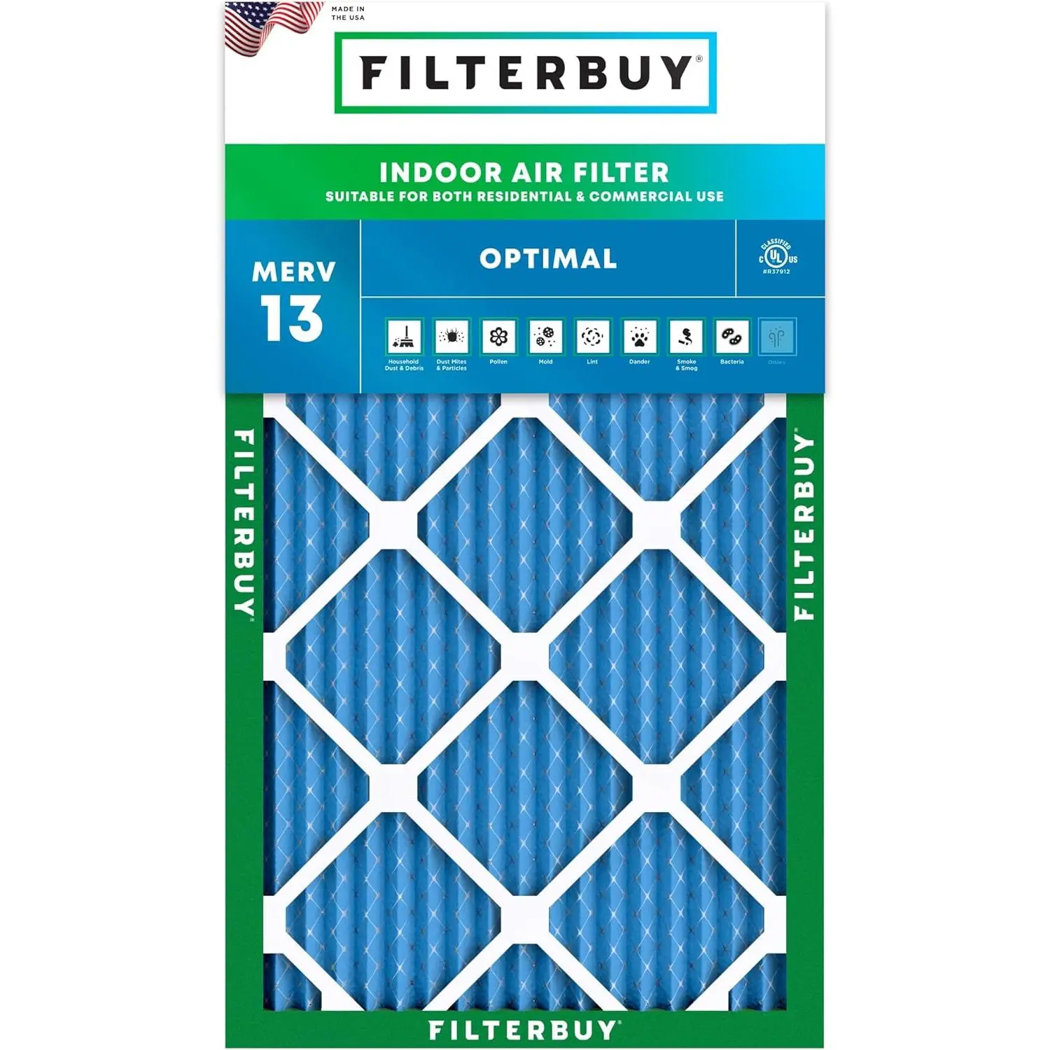 Filterbuy 20x36x1 Air Filter (1-Pack), Pleated MERV 13 Optimal Defense HVAC AC Furnace Air Filters (Actual Size: 19.50 x 35.50 x 0.75 Inches)