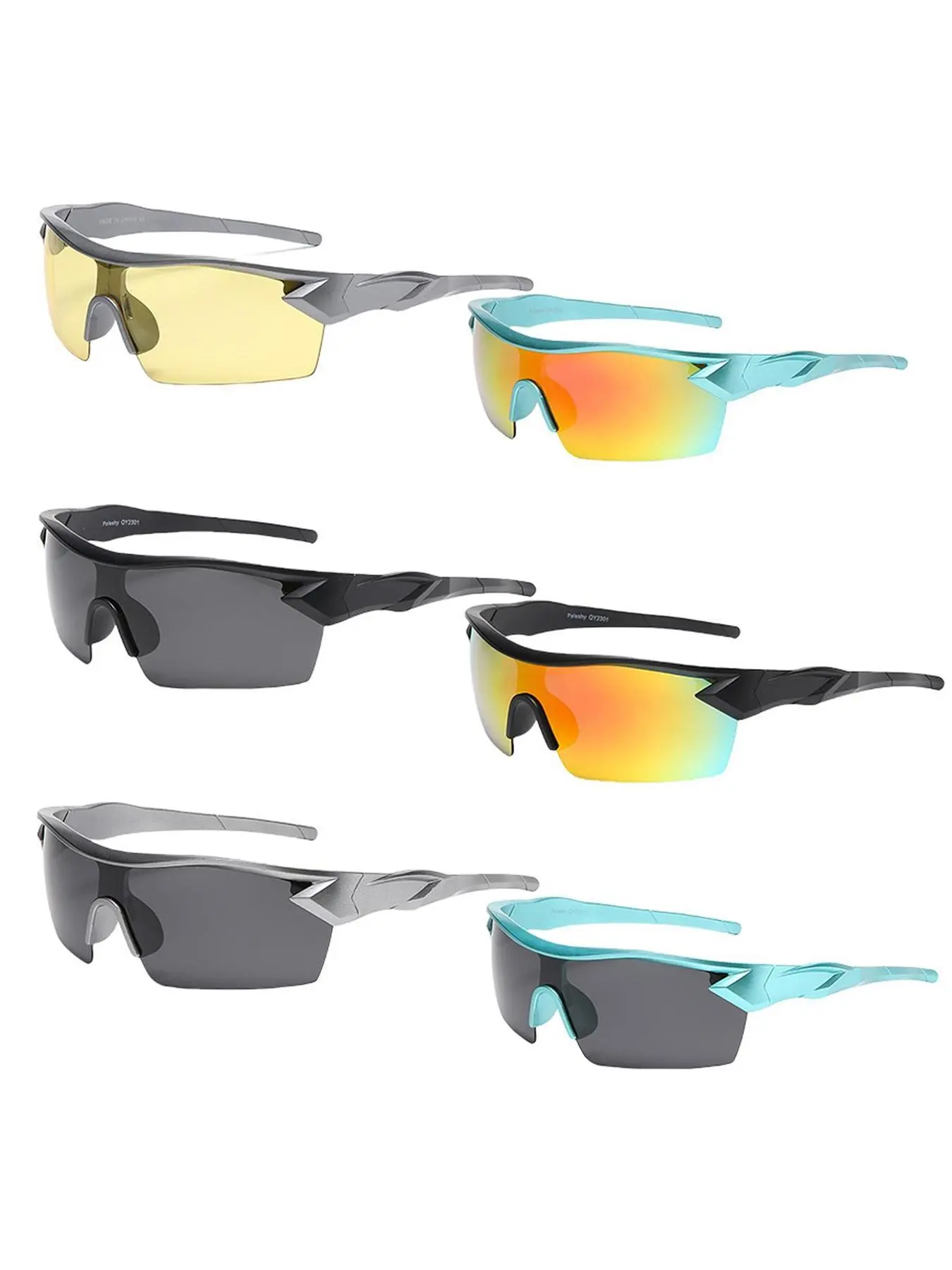 Paleshy Sunglasses 6-Pair Pack, Unisex Semi Rimless Sports Shades with HD Anti-Glare TAC Lens, UV Protective Eyewear for Hiking, Sunglasses For Sports, Outdoor Sports Eyewear