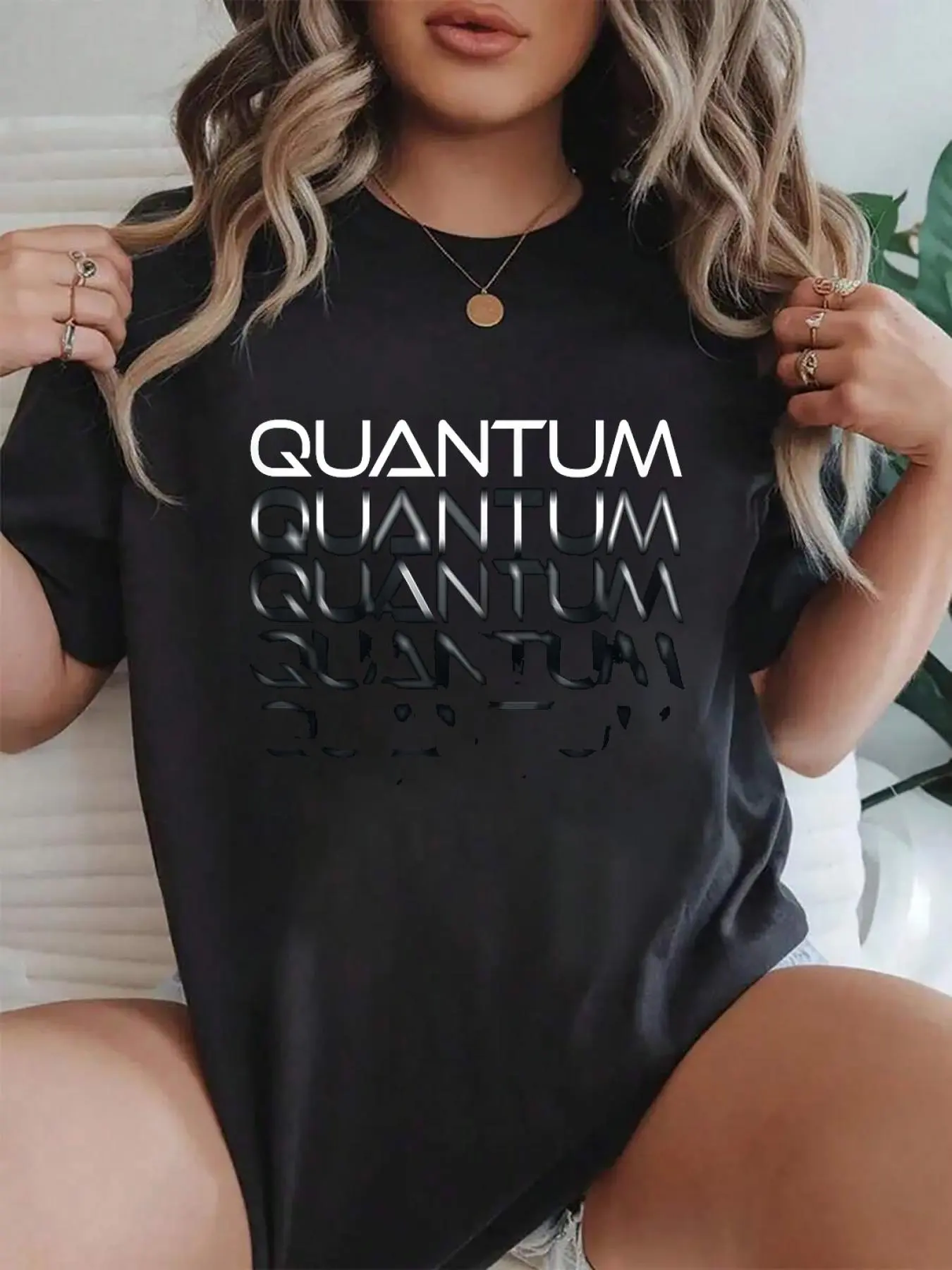 100% cotton Quantum Computing Quantum Physics Qubit Super Position Text T-Shirt Women Graphic T-Shirt Cotton Print short Sleeve Casual Top, Summer Tee Womens Tops