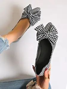 Women's Fashionable Houndstooth Pattern Bowknot Design Casual Trendy Flat Shoes, Casual Comfortable Slip on Shoes for Daily Wear, All-match Commuter Shoes for Women, Slip On Flats