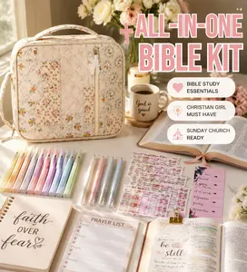 Women's Large-Capacity Bible Organizer Tote Bag - Floral Print Cover, Adjustable Shoulder Strap, Bible Journaling Kit Included, Multi-Styles Available for Church & Travel