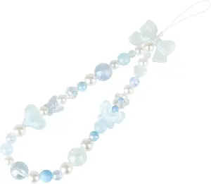 Beaded Phone Charm Lanyard Wrist Strap Love Heart Bow Beads Butterfly Chain Flower String  Bling Bracelet  Cute Fashion for Women