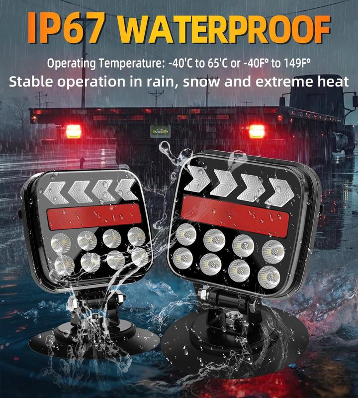 SUNPIE Wireless Magnetic Trailer 36 LEDs Lights Kit,2.4GHz Signal,7 Pin Plug,10Hours Runtime,100 FT Signal Synchronization,IP67 Waterproof,Adjustable Magnetic Mount,Rechargeable with Strobe Reverse Modes,Towing Lights Kit for Trucks RV Boat,Outdoorfun