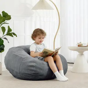 Bean bag chair with corduroy cover and memory foam filling for teens and kids, small comfortable fluffy floor chair for living room bedroom (gray, 2.5 ft)