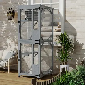 Extra Large Walk-in Cat Enclosure with 4 Wheels & Rolling Stand, Mobile Catio for Patio Garden Lawn Balcony