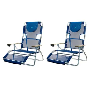 Ostrich 3N1 Lightweight Aluminum Frame 5 Position Reclining Beach Chair (2 Pack)