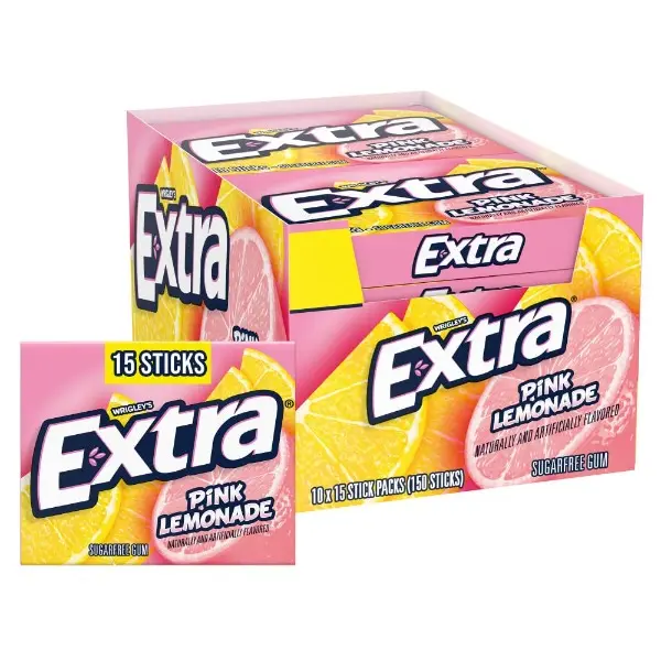 Pink Lemonade Gum - Sugar Free Chewing Gum Bulk Pack, 10 Packs per Inner, Total 150 Sticks