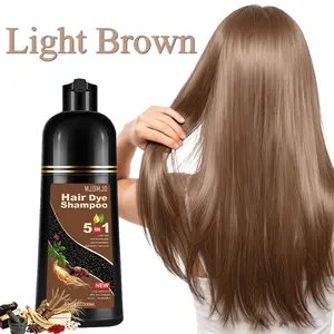 Light Brown 5-in-1 Hair Dye Shampoo, Herb-Based Gentle Gray Hair Coverage, Semi-Permanent Formula, Moisturizing & Nourishing, Fast Coloring, Easy At-Home Application, 200ml