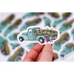 Antique Flower Truck Sticker, 1.25x3 in.