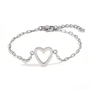 New Trendy Stainless Steel Hollow Heart Bracelet Adjustable Simple Elegant Titanium Steel Heart Shape Unisex Daily Wear Gift Jewelry