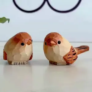 Hand Carved Wooden Bird Sculpture, Cute Design, Bird Theme Decor, Painted Craft Ornament, Home Garden Wedding Scene Holiday Decoration