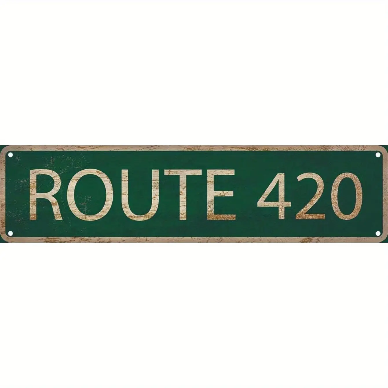 Vintage Route 420 Metal Tin Sign - Retro Green Distressed Wall Decor for Home, Bar, Office, or Garage - 4x16 Inch Aluminum Sign with White Lettering