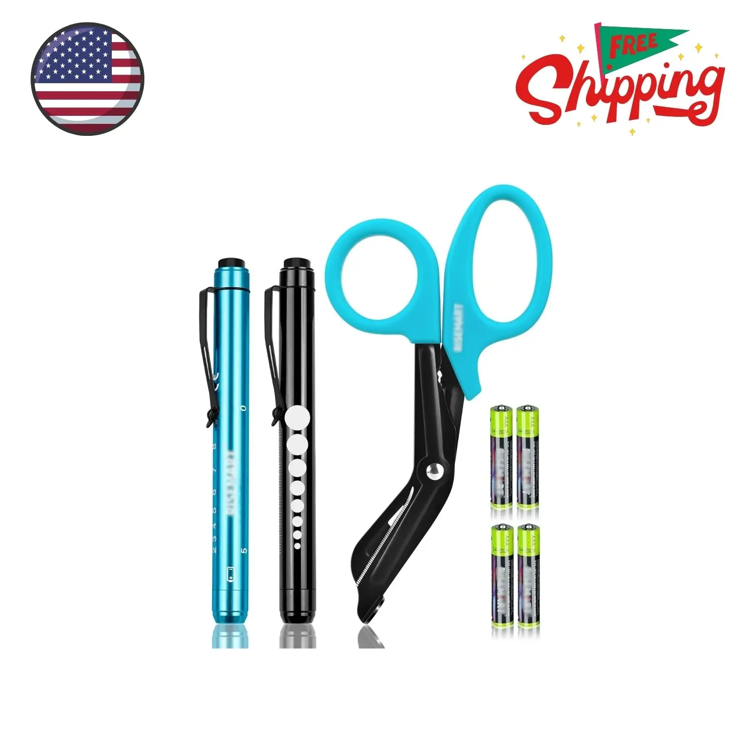 3 Pack Pen Light & Bandage Scissors for Nurses - Medical Scissors and Penlights