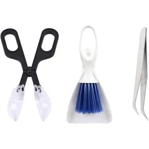 3Pcs Reptile Tank Cleaner Kit Including Tiny Cleaning Broom, Mini Dustpan, Brush, Stainless Steel Tweezer and Feeding Scooper for Reptile and Other Small Animals Supplies