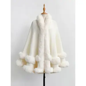 Luxury Plush Hooded Cape Shawl, Imitation Fur Design, Ideal for Air-Conditioned Rooms, Cozy Home & Party Use, Fall Winter Casual Wear