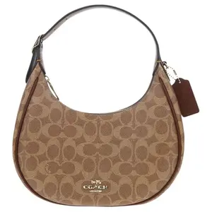 Coach Emily Monogram Coated Canvas and Smooth Leather Crescent Bag, Medium, Women's, Brown