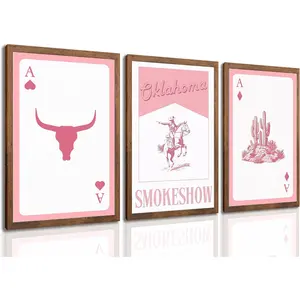 3pcs/set Unframed Playing Card Western Wall Art Poster Canvas Print Cowboy Cactus Bull Skull Prints Trendy Southwestern Country Home Wall Decor