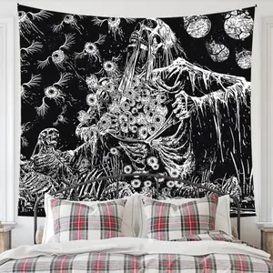 Room Decor Skeleton & Flower Print Tapestry, 1 Count Wall Hanging Tapestry Decor, Wall Art for Home Living Room Bedroom father's day gifts,gifts boyfriend-room decor summervibes