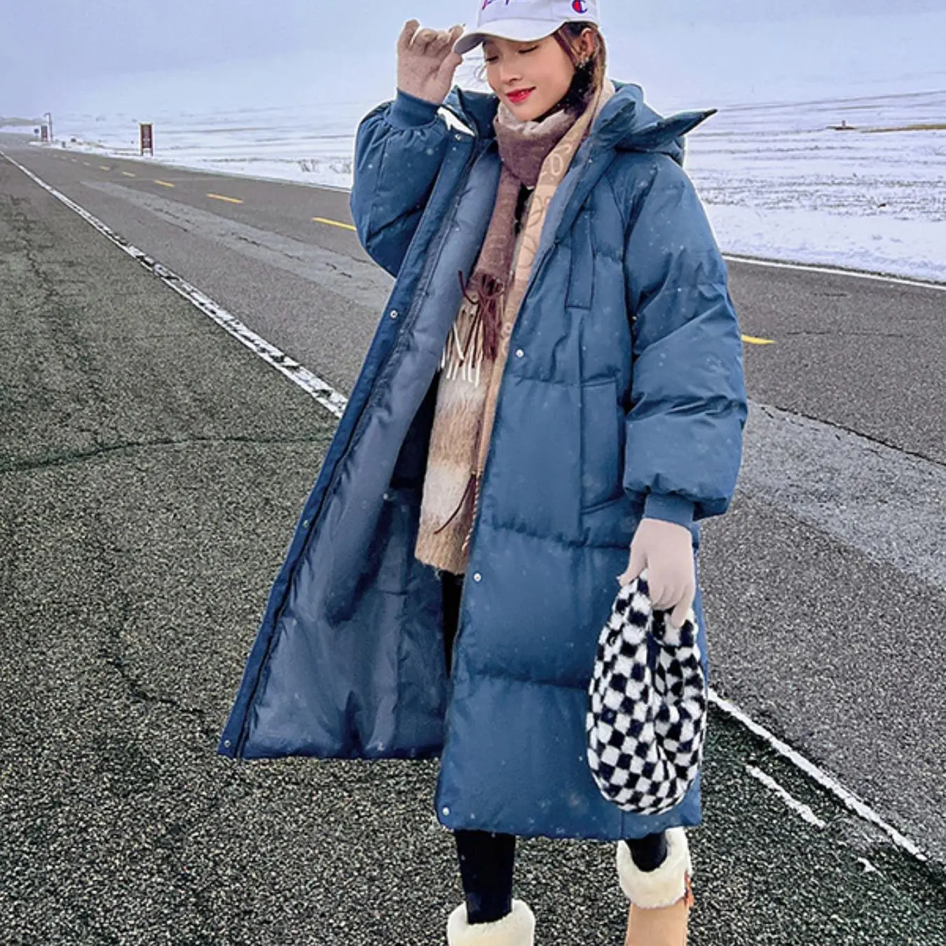 Women's Solid Button Front Full Zip Up Winter Puffer Coat, Trendy Casual Warm Raglan Sleeve Long Coat Outerwear For Daily Streetwear, Classic Hooded Long Puffer Coat, Women's Clothing For Winter