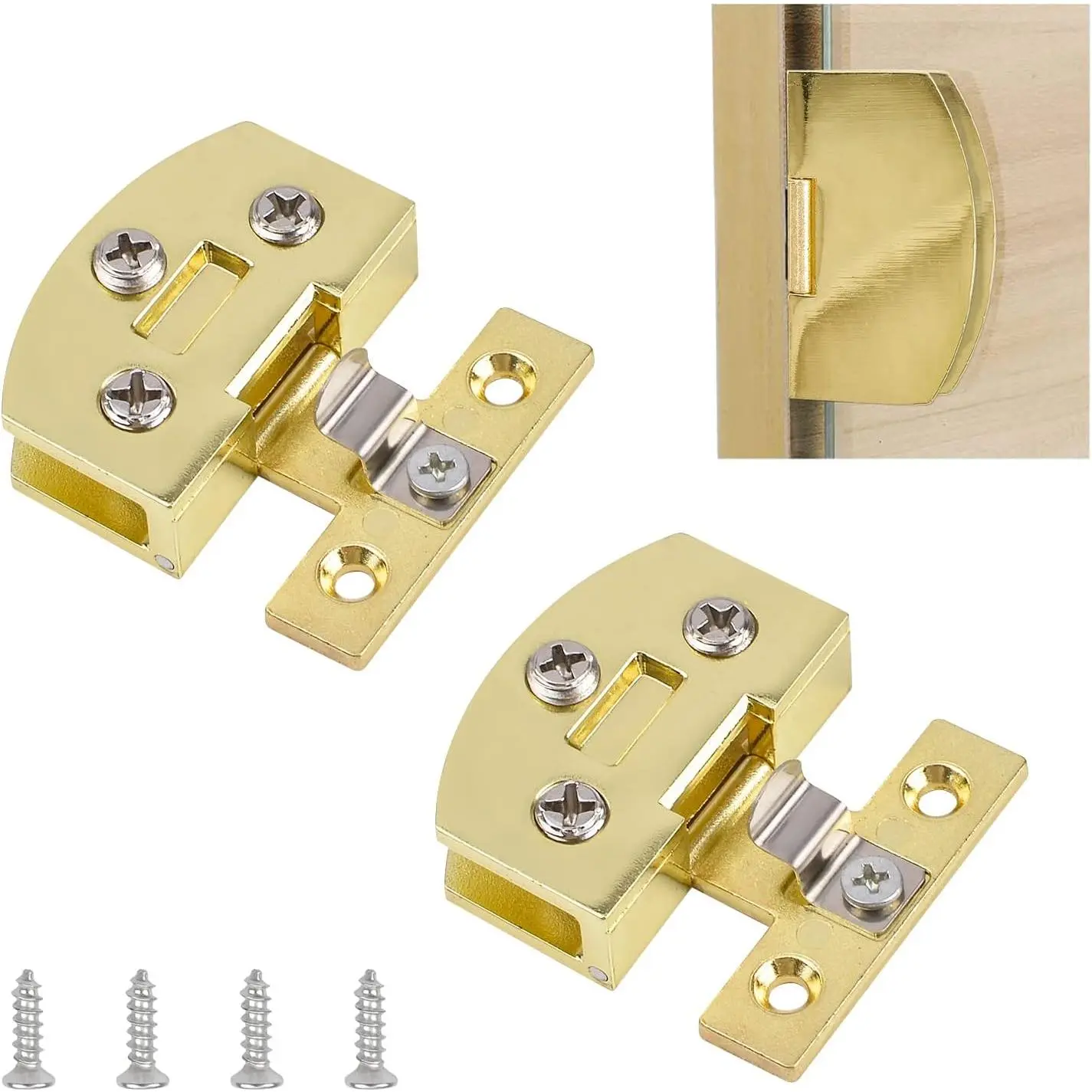 Door Hinge, 2Pcs Gold Unilateral Adjustable Glass Door Clamp Hinges Zinc Alloy Side-Mount Pivot Hinges 90 Degree Bright Clip Hinge Replacement Parts for 5-7mm Frameless Glass Cabinet Door