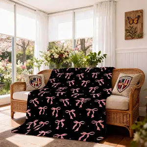 Bow-Themed Throw Blanket, 1 Piece, Coquette Aesthetic Fleece Blanket, Single-Side Printed, Soft & Cozy All-Season Use, Ideal for Sofa, Bed, Camping & Travel, Perfect Gift for Her