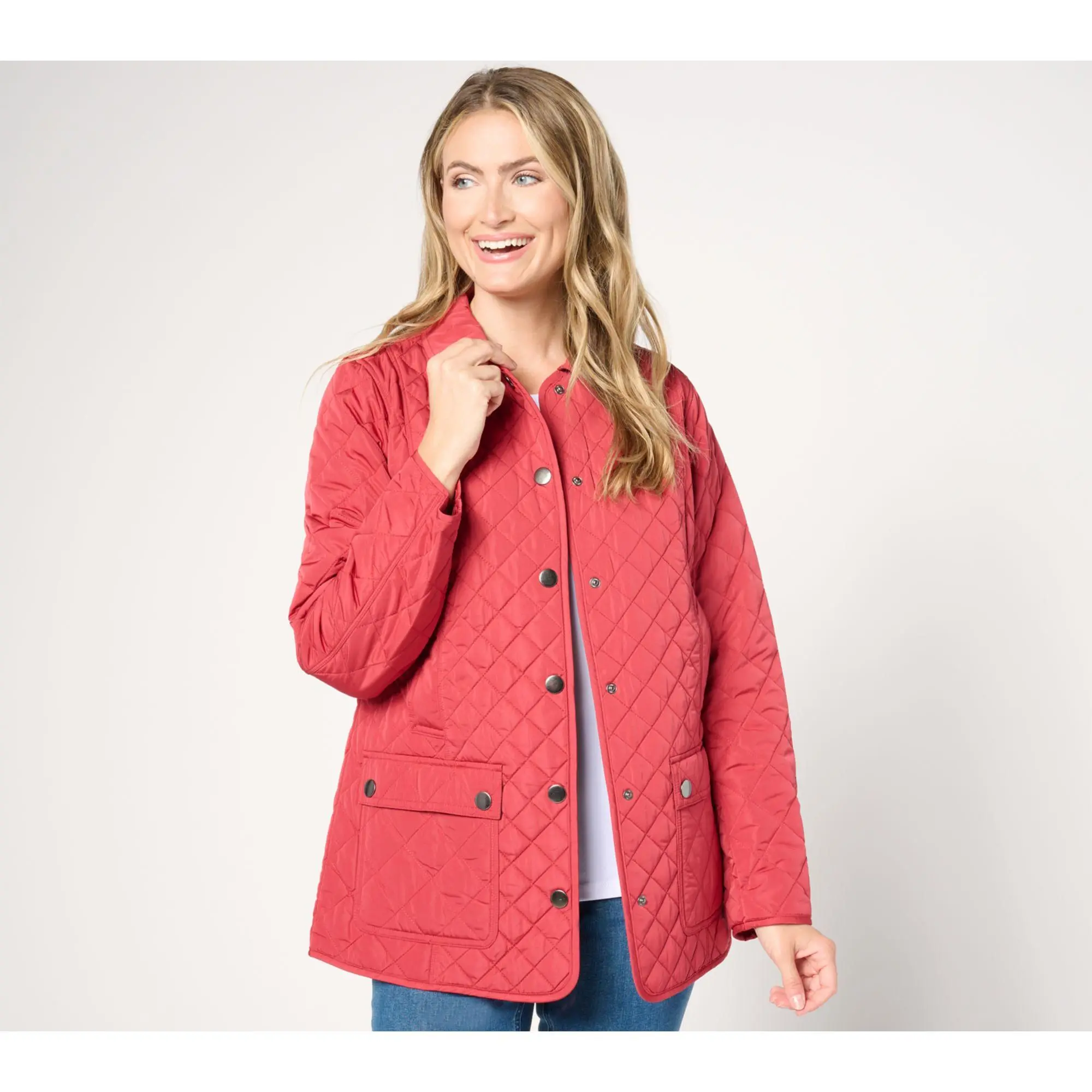 Joan Rivers Quilted Barn Coat with Plaid Lining Joan Rivers Quilted Barn Coat with Plaid Lining