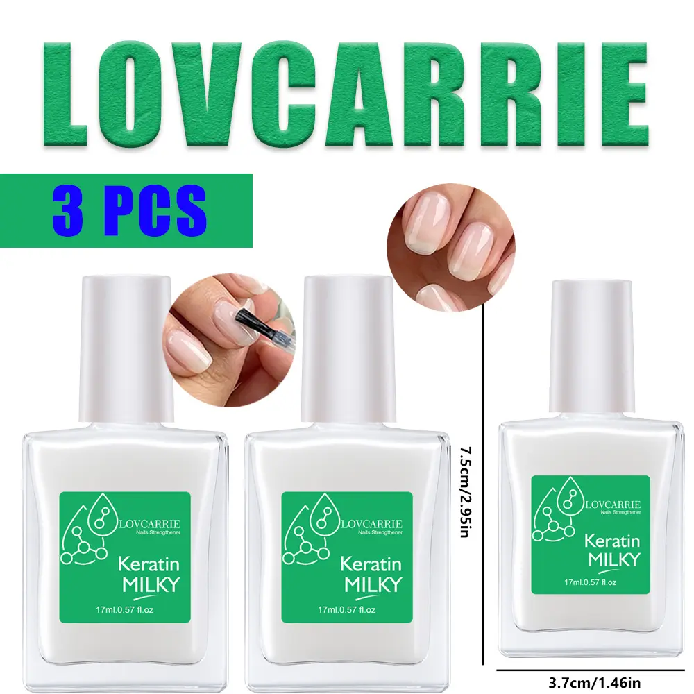 LOVCARRIE Keratin Milky Nail Strengthener 17ml, Milky White Nail Hardener for Thin Brittle Peeling Nails, Quick Dry Hydrating Nail Repair Base Coat, Natural Daily Nail Care Treatment