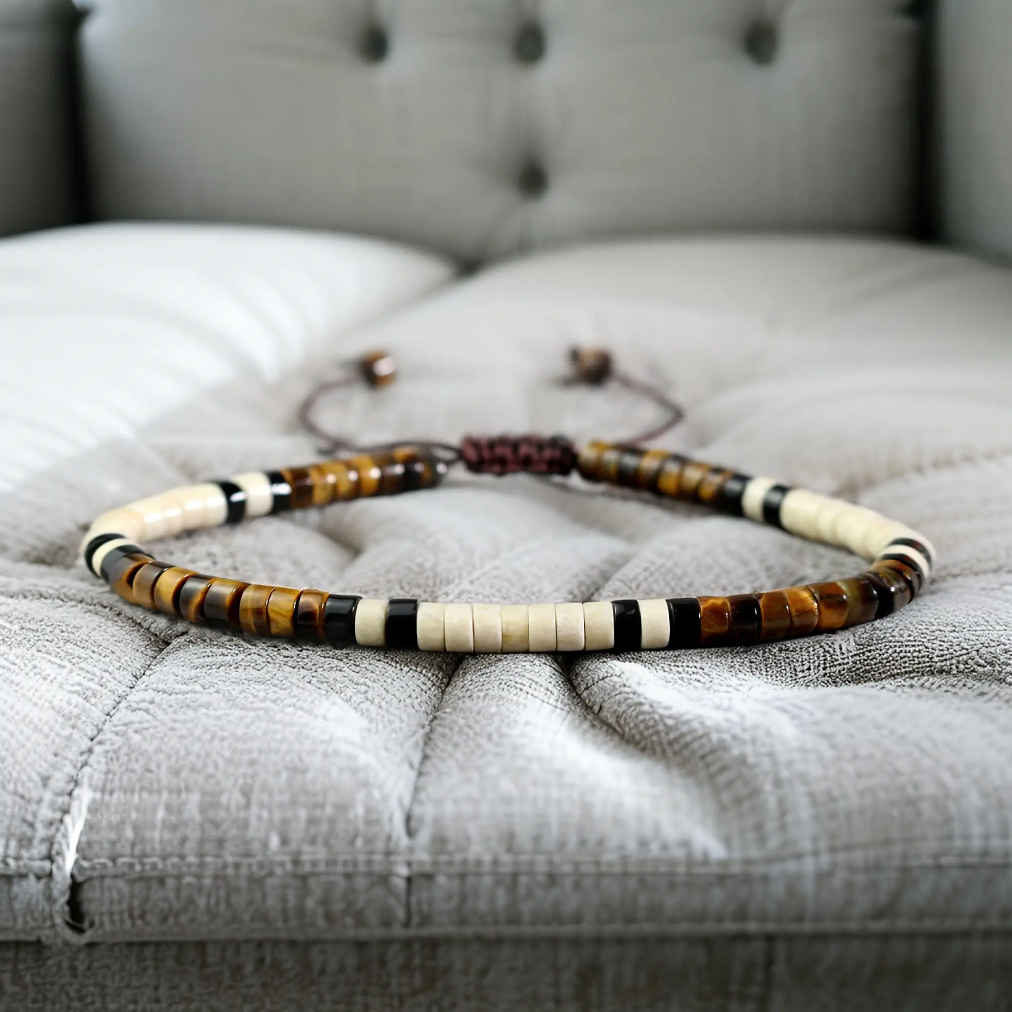 Natural Ivory Howlite Tiger eye Tibetan Beads Power Gemstone Healing Reiki Crystal Women Men Yoga Minimalist Bracelet