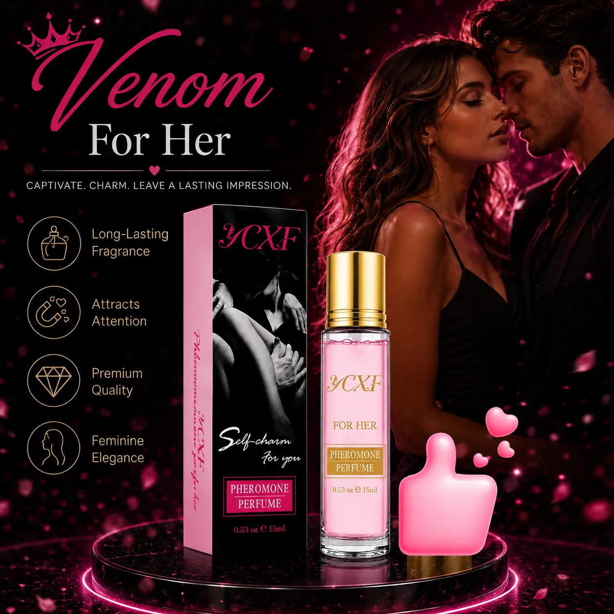 Pheromone Perfume for Women Eau de Parfum 15ml Rollerball Long Lasting Floral Woody Scent with Bergamot Rose Jasmine Musk Amber Vanilla for Date Night Daily Wear Party Christmas Gift for Her