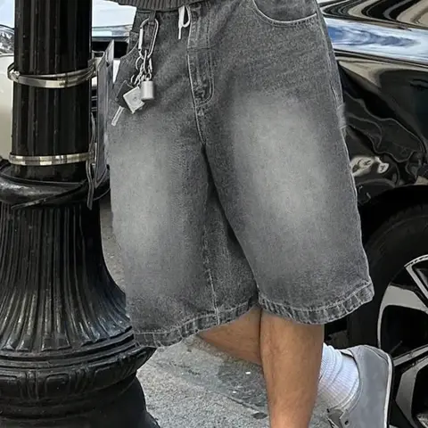 Men's Denim-Effect Print Shorts, Loose Fit Casual Comfy Breathable Jeans Shorts for Daily Wear, Men's Bottoms for All Seasons