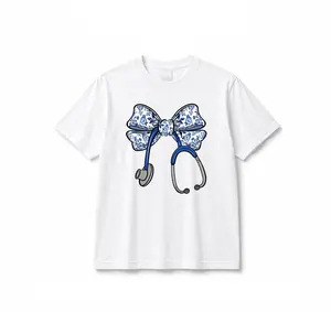 Women's Nurse Bow Short-Sleeve - Coquette Ribbon Floral Design, Everyday Tops Gift for Nurses